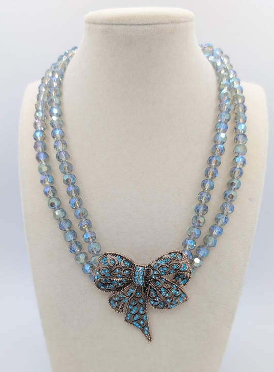 Eyecandy Jewelry - EyeCandy Los Angeles Crystal Bow Blue Statement Necklace NEW